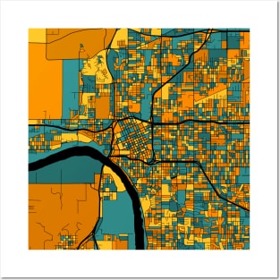 Tulsa Map Pattern in Orange & Teal Posters and Art